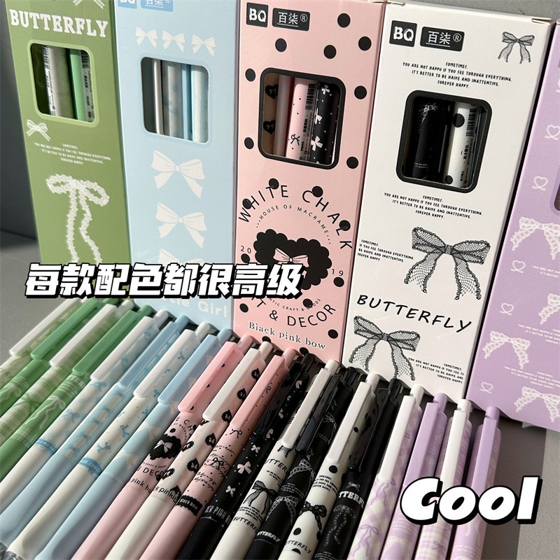 4 ชิ้น Creative Bowknot 0.5 มิลลิเมตรชุดปากกาเจลขนาดใหญ่ความจุ Quick-Drying ปากกาหมึกสีดํา Creative สามเหลี่ยม Grip สํานักงานปากกาลายเซ็น