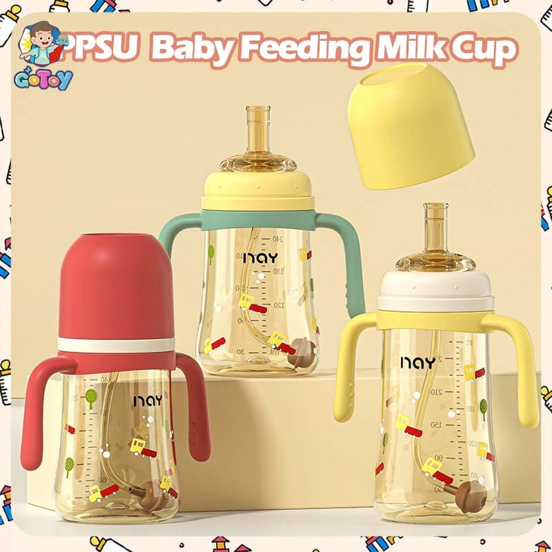 ขวดนมเด็ก PPSU คอกว้าง BPA ฟรี 300 มล 10 ออนซ์ การออกแบบป้องกันการหายใจไม่ออก