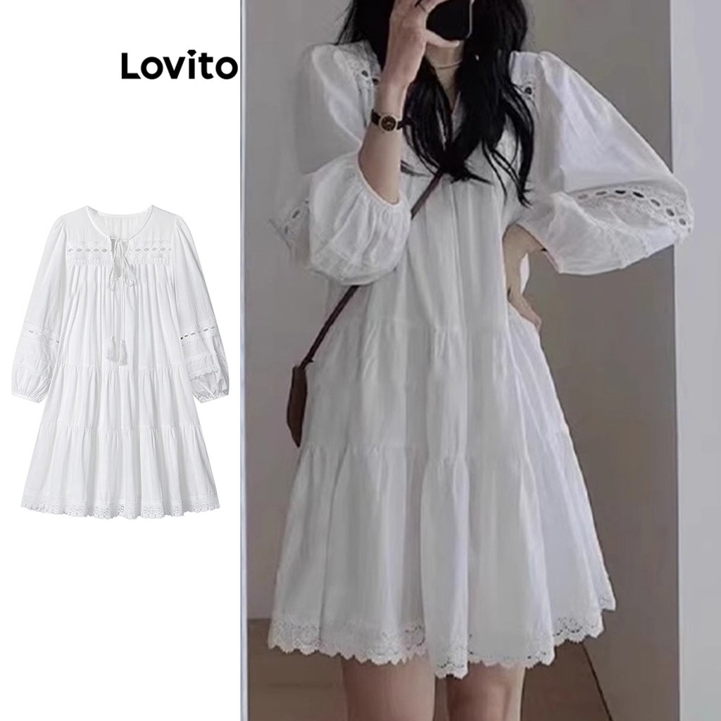 Lovito ชุดเดรสลําลอง ยักไหล่ สีพื้น สําหรับผู้หญิง