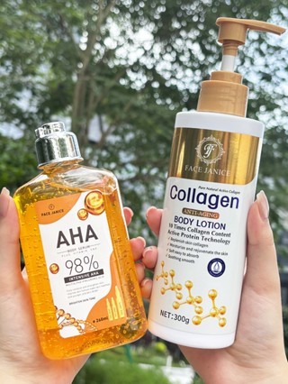 AHA Body Serum 98% Vitamin Cเซรั่มหน้าขาวใส260ml+ FJ โลชั่นคอลลาเจนทองคำ โลชั่นผิวขาว300ml