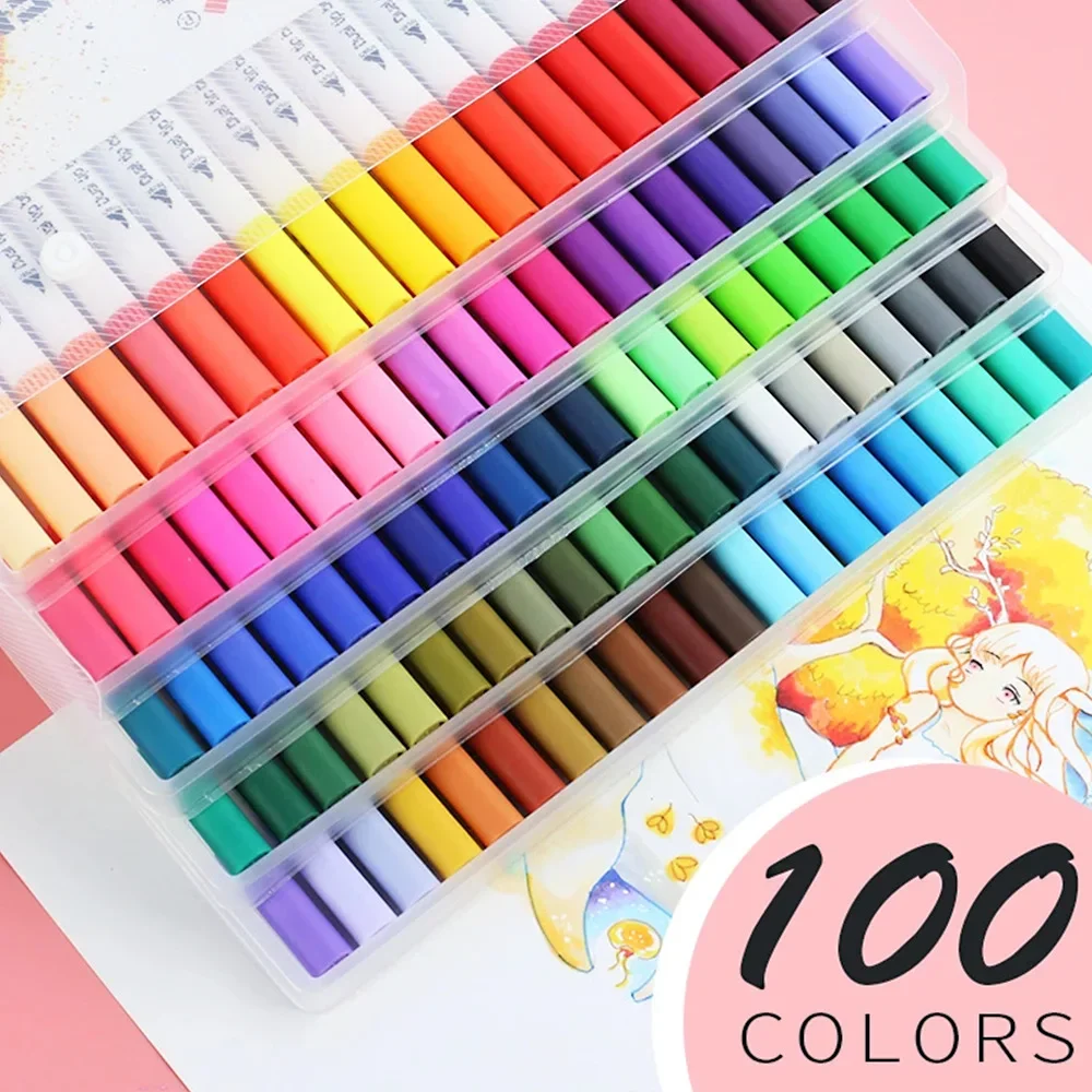 ชุดปากกาเคมีแบบสองหัวพิเศษสำหรับสีน้ำ 60/80/100/120 เส้น เครื่องเขียน