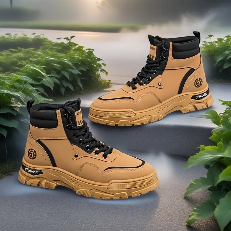 รองเท้าบูทผู้ชาย แฟชั่น Hi-Top พื้นหนา สายลุย ทนทาน ใส่สบายเท้า สไตล์สปอร์ต