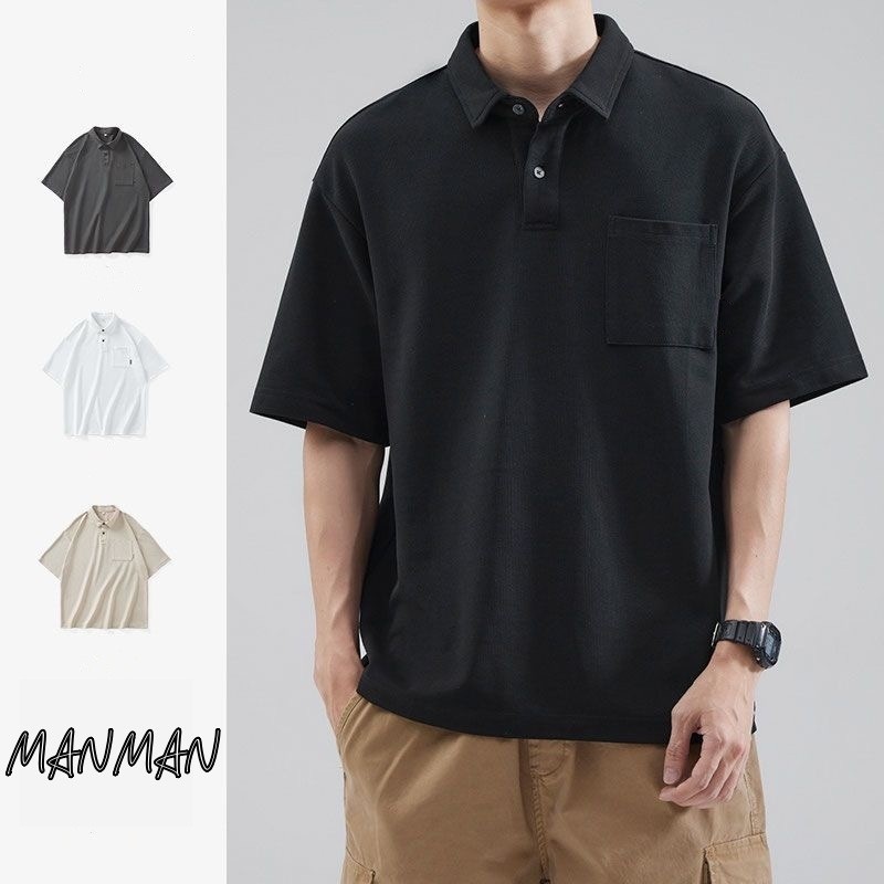 เสื้อโปโลผู้ชาย กระเป๋าแขนสั้น เสื้อคอปก สไตล์เรียบง่าย ใส่ได้ทั้งชายและหญิง