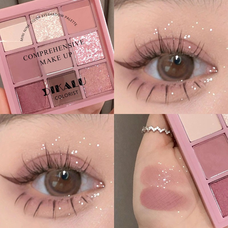 พาเลตต์อายแชโดว์ 9 สี Dikalu สีซิการ์ท พาวเดอร์ มุก สำหรับแต่งตาให้สวยสดใส