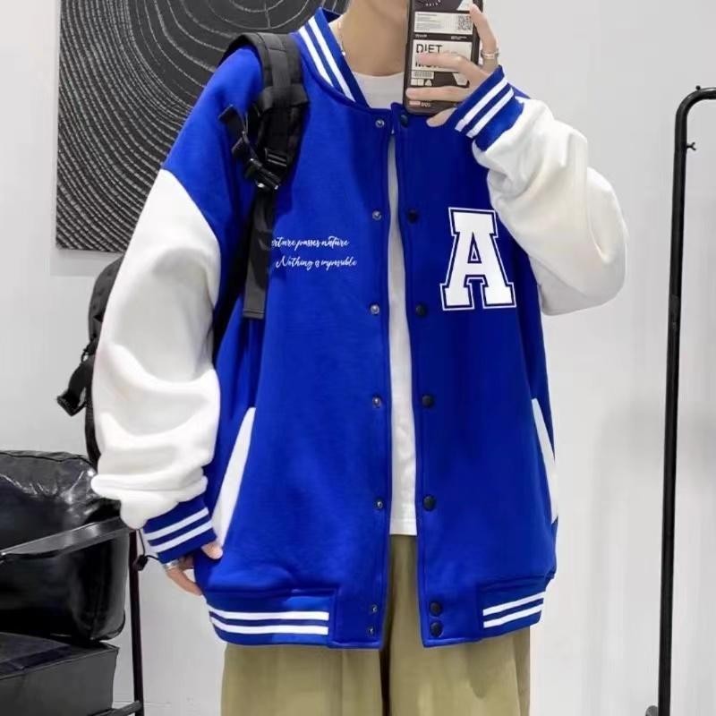 เสื้อแจ็คเก็ต ผู้ชายแฟชั่น ลายอเมริกันในเครื่องแบบ เบสบอลแบบสบายๆ