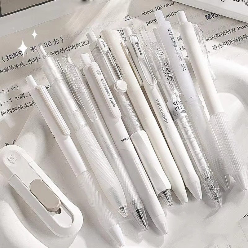 5 ชิ้น Minimalist โปร่งใส 0.5 มม.ชุดปากกาเจลขนาดใหญ่ความจุ Quick-Drying ปากกาหมึกสีดํา ST Nib สํานักงานปากกาลายเซ็น