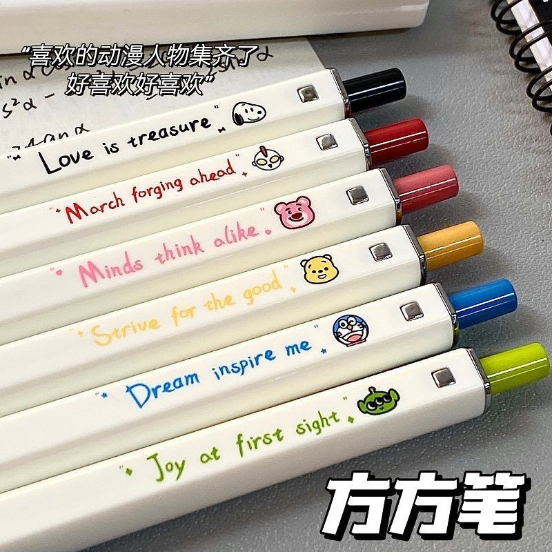 ปากกาลูกลื่นเจล ทรงสี่เหลี่ยม ลายการ์ตูนอนิเมะน่ารัก 6 ชิ้น ต่อชุด