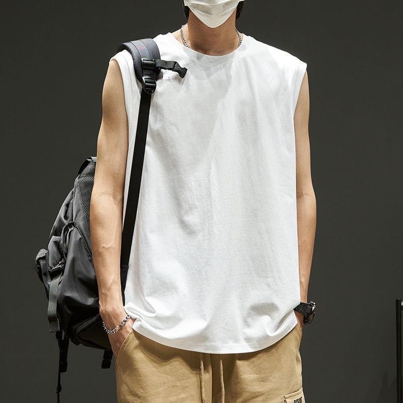 เสื้อกั๊กกีฬาผู้ชายทรงหลวม ผ้าใยสังเคราะห์ ใส่ออกกำลังกาย M-5XL แขนกุดสีพื้น